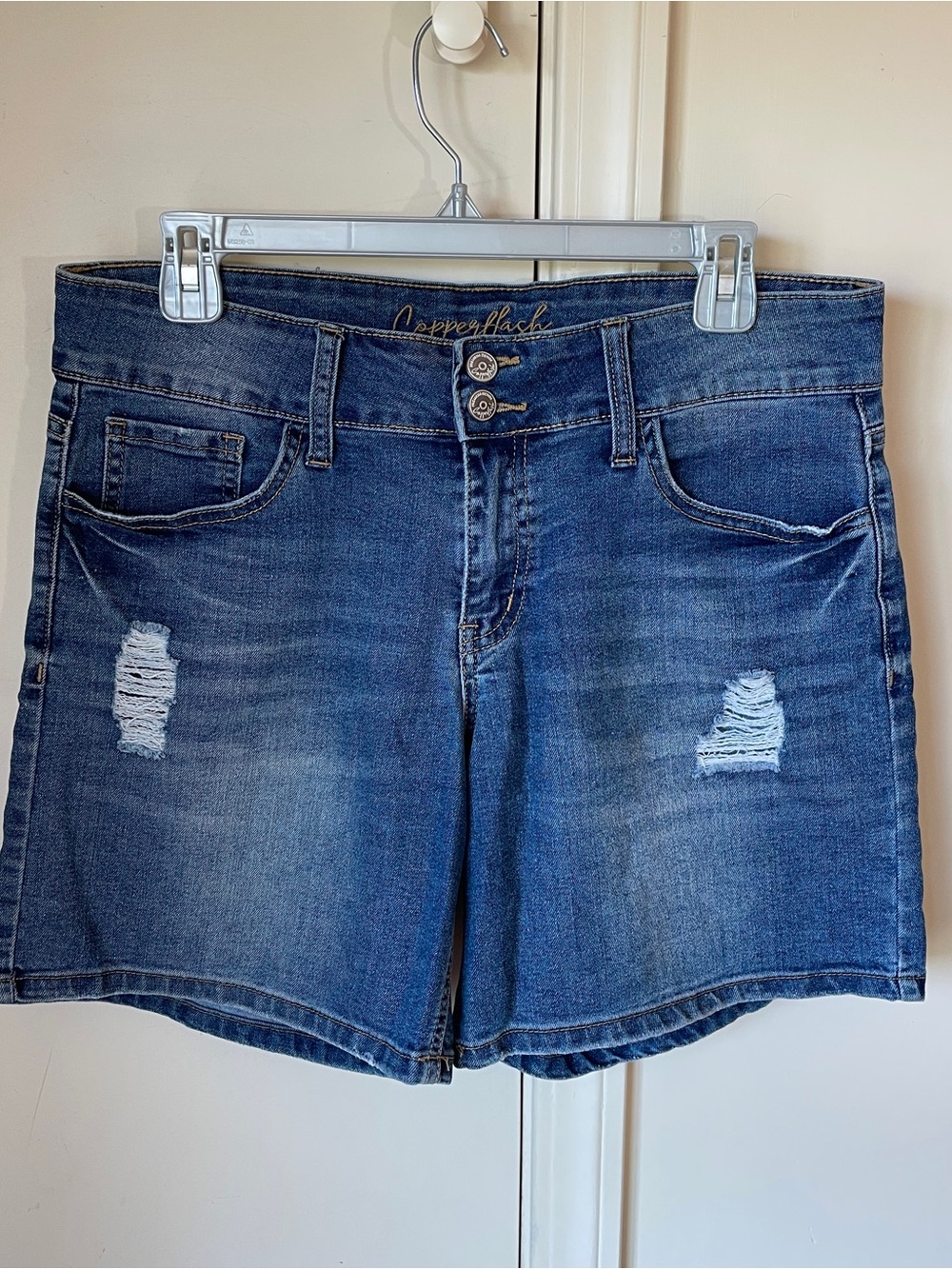 Women’s Distressed Blue Jean Mid Rise Denim Shorts Size 8 Medium